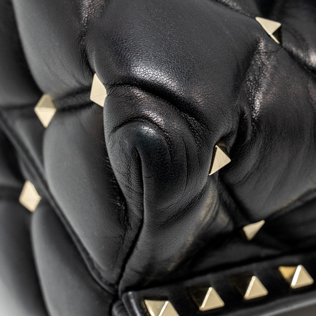 VALENTINO TOP HANDLE QUILTED CANDYSTUD FLAP BAG LAMBSKIN BLACK LGHW