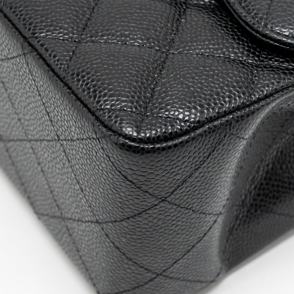 CHANEL JUMBO CLASSIC DOUBLE FLAP BAG CAVIAR BLACK GHW (MICROCHIP)