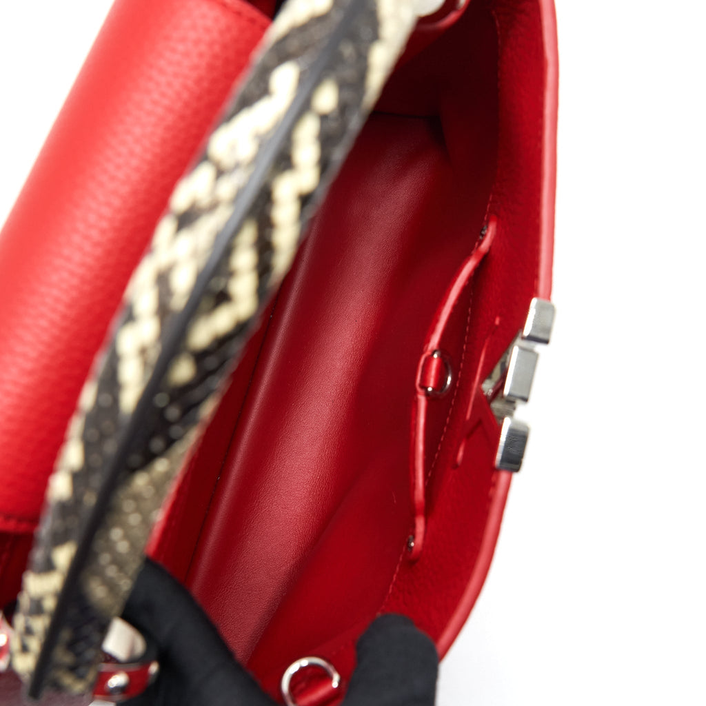 LOUIS VUITTON CAPUCINES PM CALFSKIN RED WITH PYTHON HANDLE RUBIS SHW