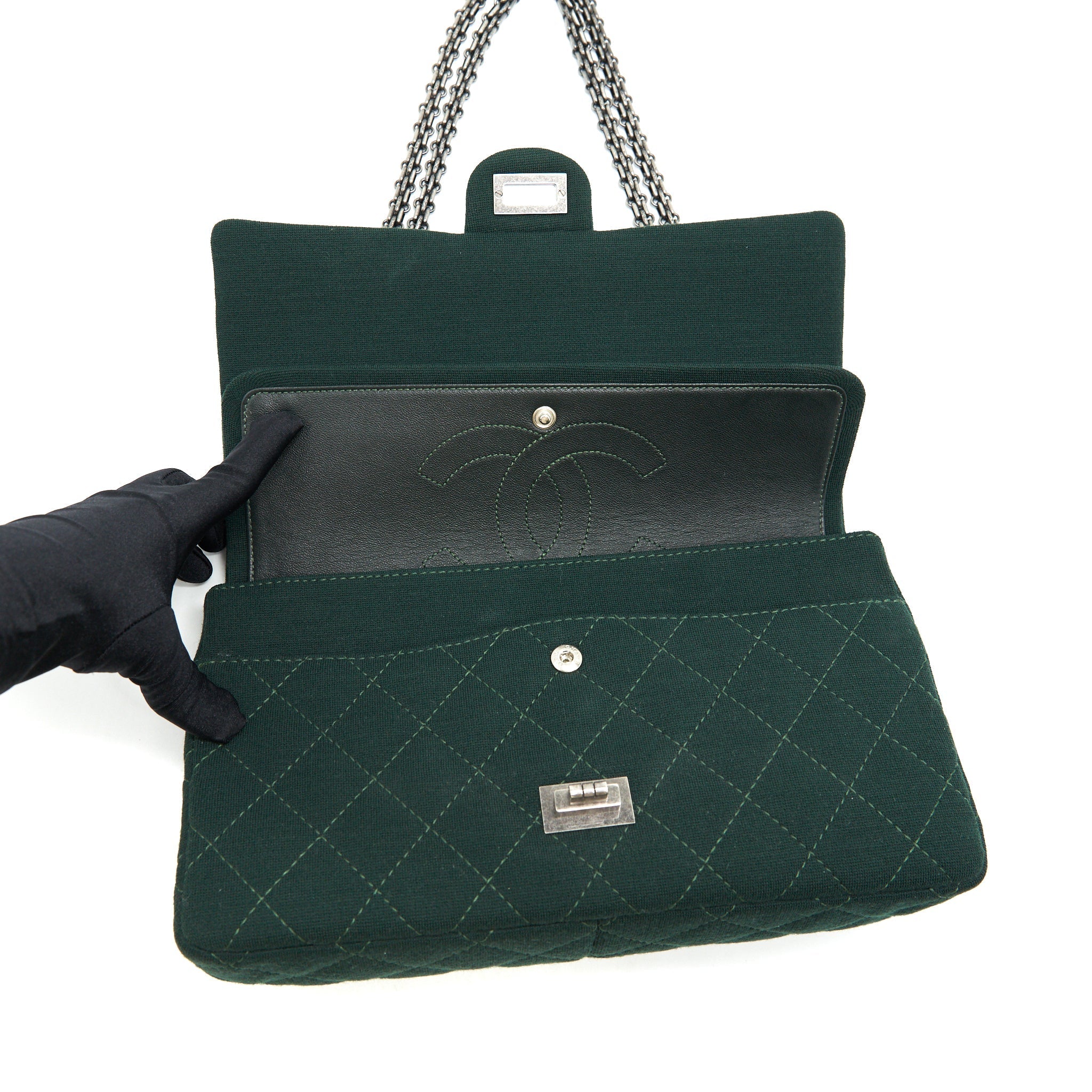 CHANEL REISSUE 2.55 226 FLAP BAG FABRIC DARK GREEN SHW
