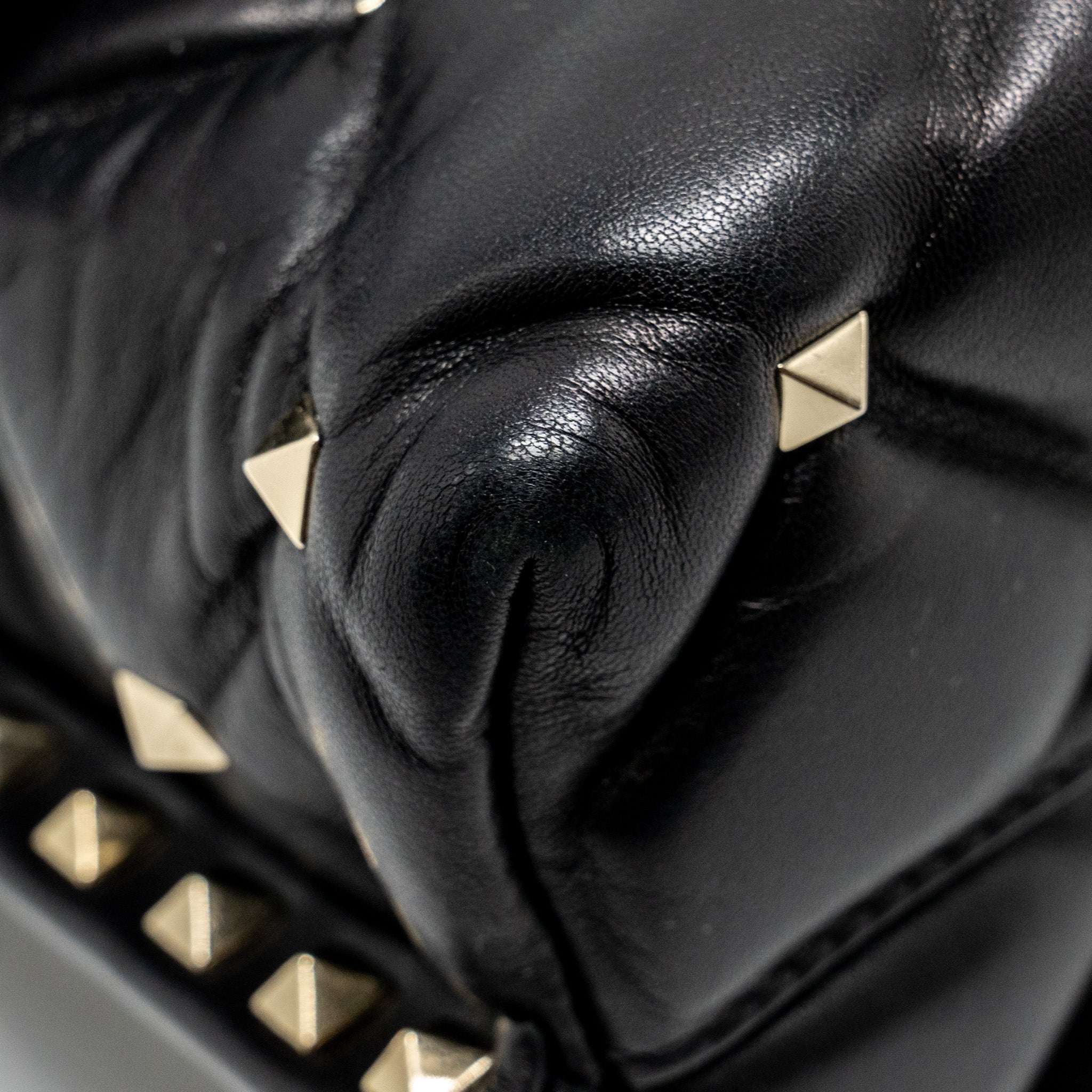 VALENTINO TOP HANDLE QUILTED CANDYSTUD FLAP BAG LAMBSKIN BLACK LGHW