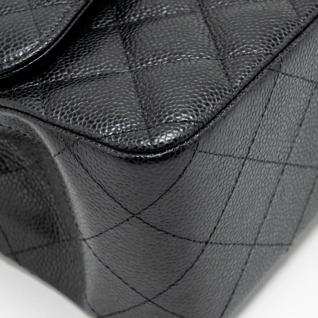 CHANEL JUMBO CLASSIC DOUBLE FLAP BAG CAVIAR BLACK GHW (MICROCHIP)
