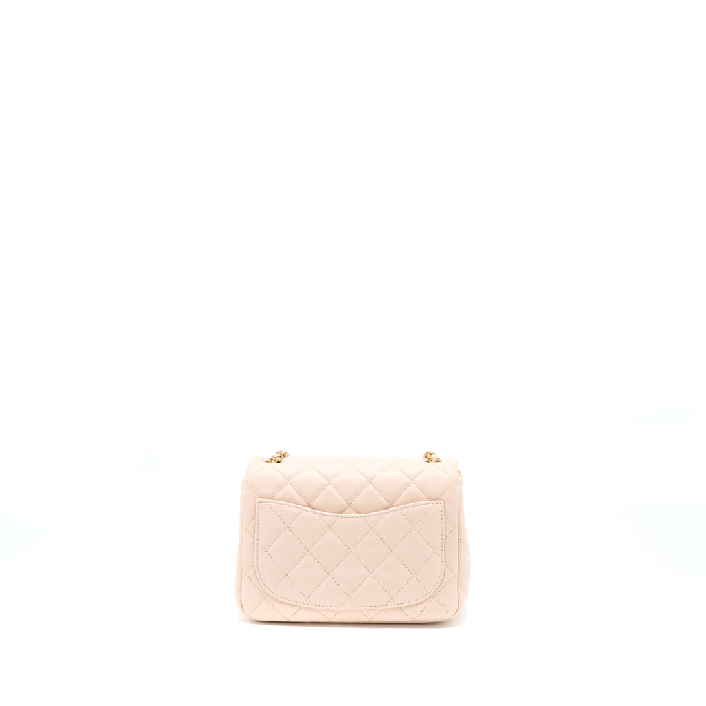CHANEL 22C PEARL CRUSH MINI SQUARE FLAP BAG LAMBSKIN LIGHT BEIGE GHW
