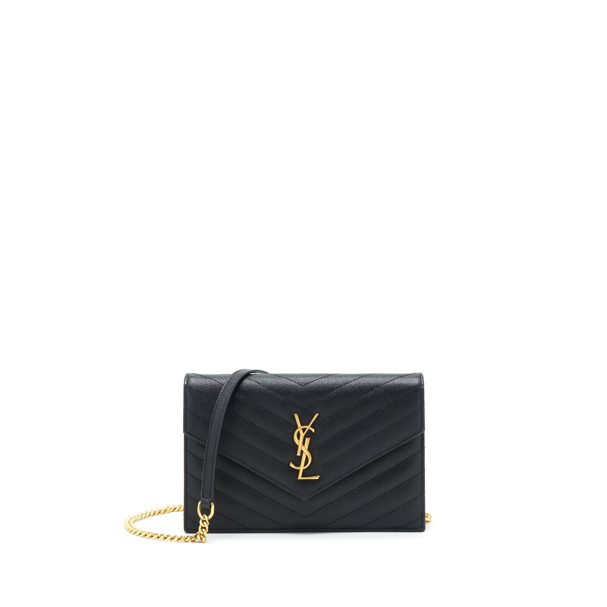 SAINT LAURENT/YSL ENVELOP CHAIN WALLET CAVIAR BLACK GHW