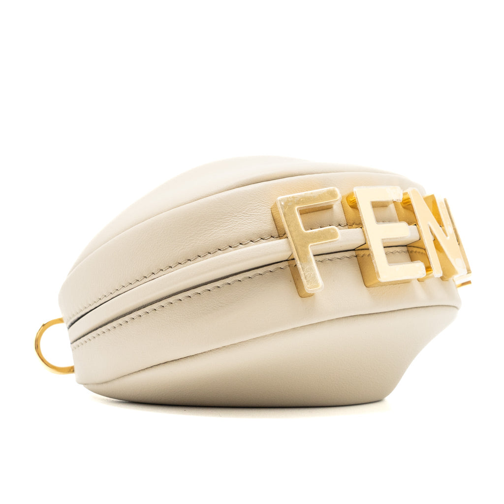 FENDI NANO FENDIGRAPHY LEATHER CHARM CALFSKIN BEIGE GHW
