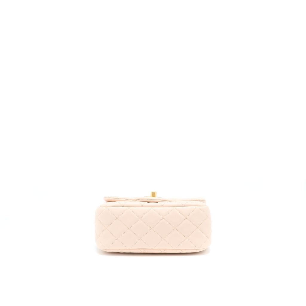 CHANEL 22C PEARL CRUSH MINI SQUARE FLAP BAG LAMBSKIN LIGHT BEIGE GHW
