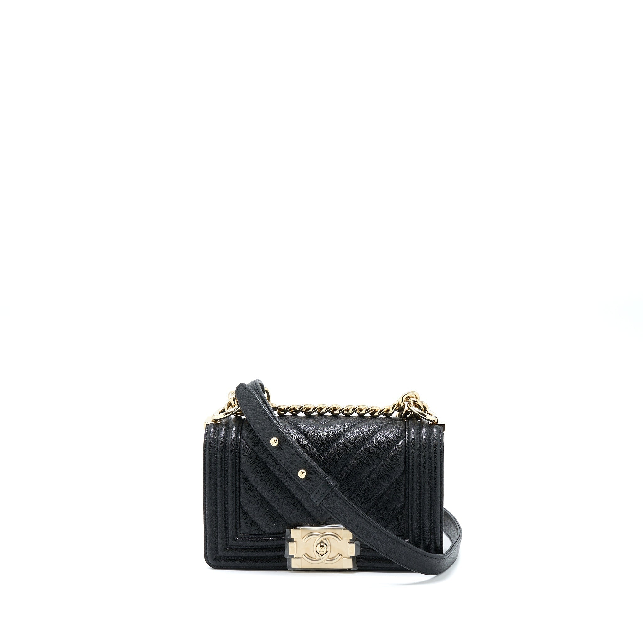 CHANEL SMALL BOY BAG CHEVRON CAVIAR BLACK LGHW