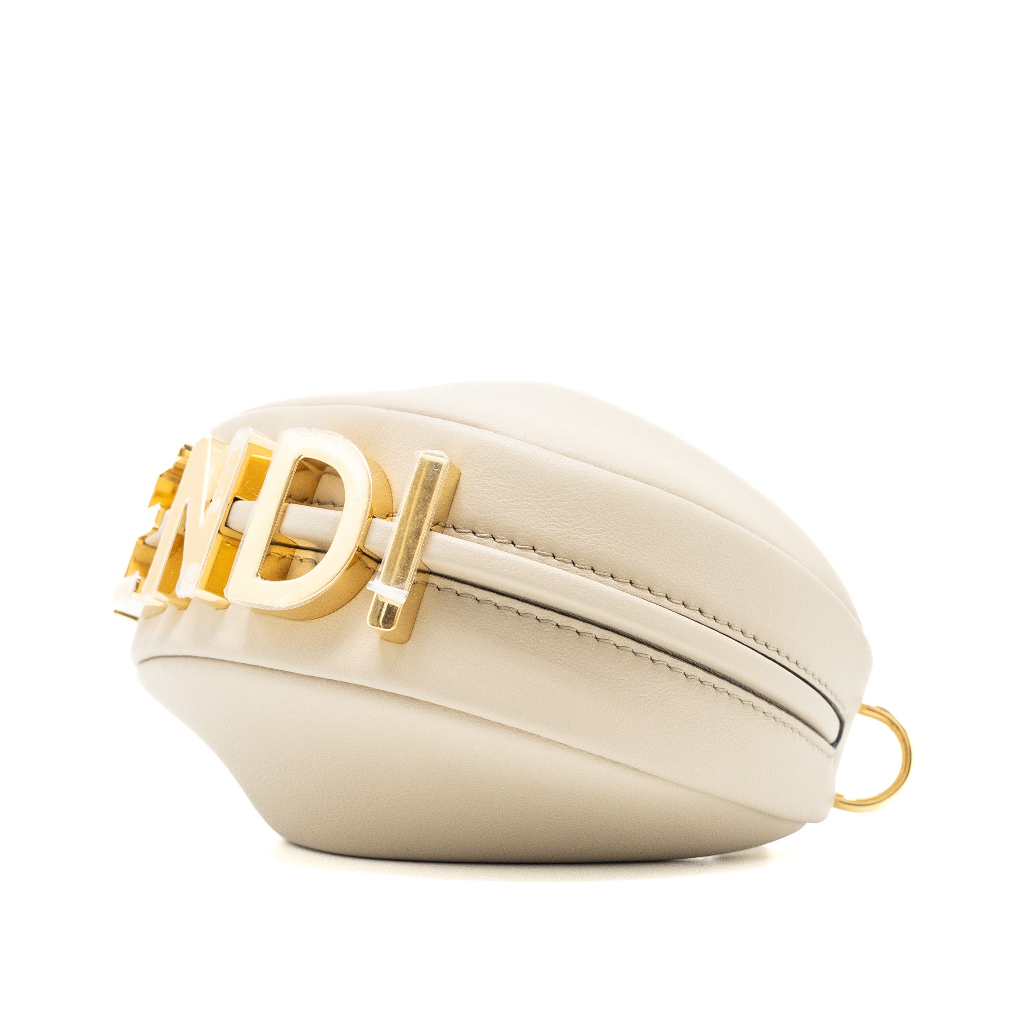 FENDI NANO FENDIGRAPHY LEATHER CHARM CALFSKIN BEIGE GHW