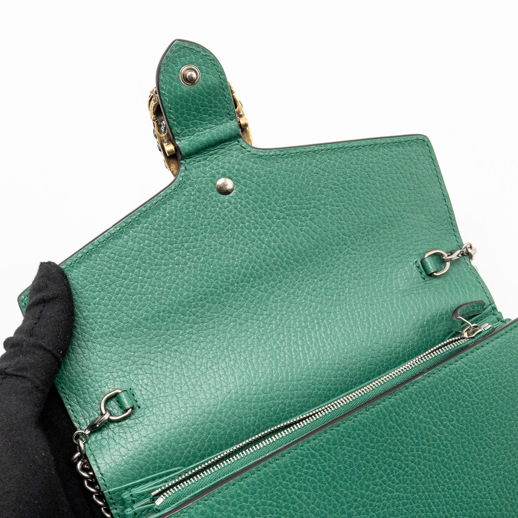 GUCCI MINI DIONYSUS WALLET ON CHAIN CALFSKIN GREEN MULTICOLOUR HARDWARE