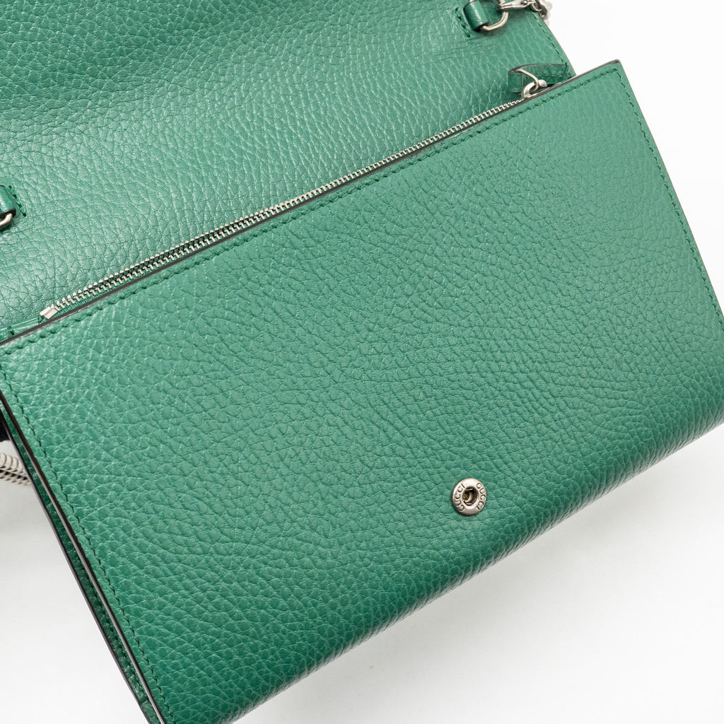 GUCCI MINI DIONYSUS WALLET ON CHAIN CALFSKIN GREEN MULTICOLOUR HARDWARE
