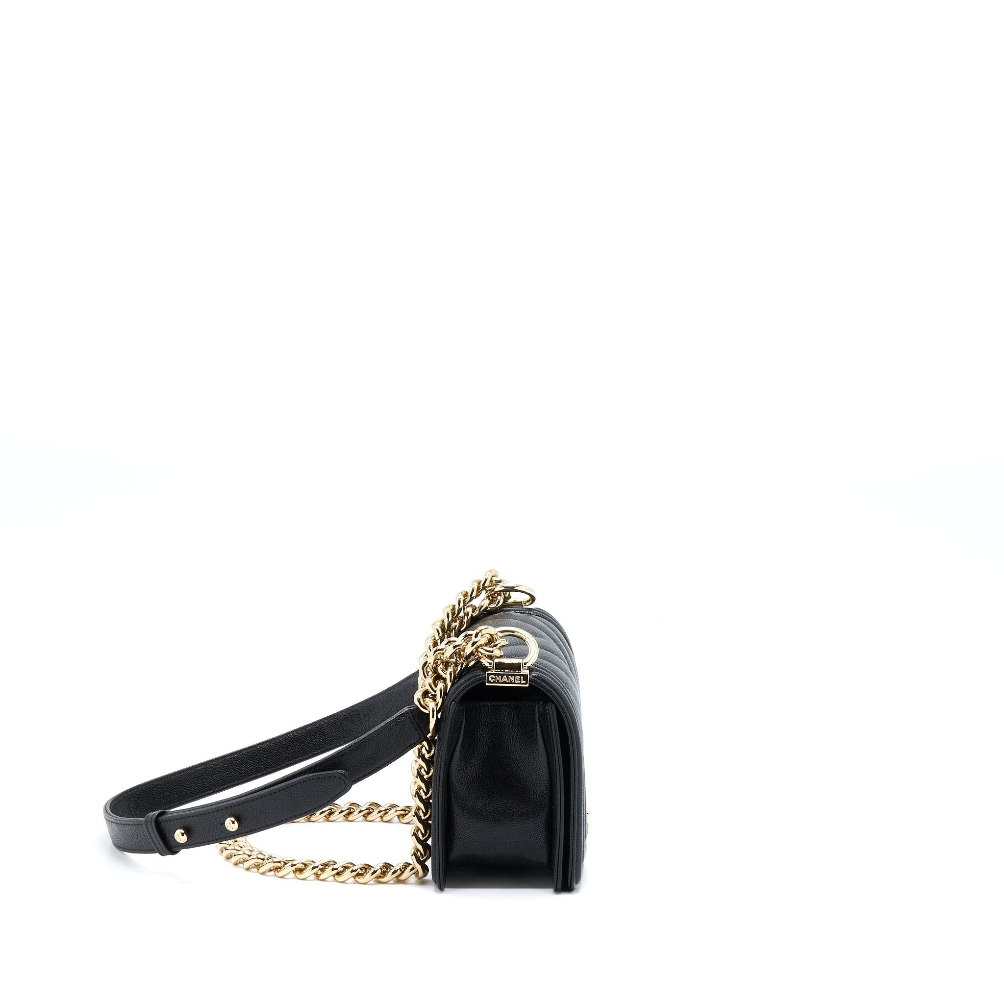 CHANEL SMALL BOY BAG CHEVRON CAVIAR BLACK LGHW