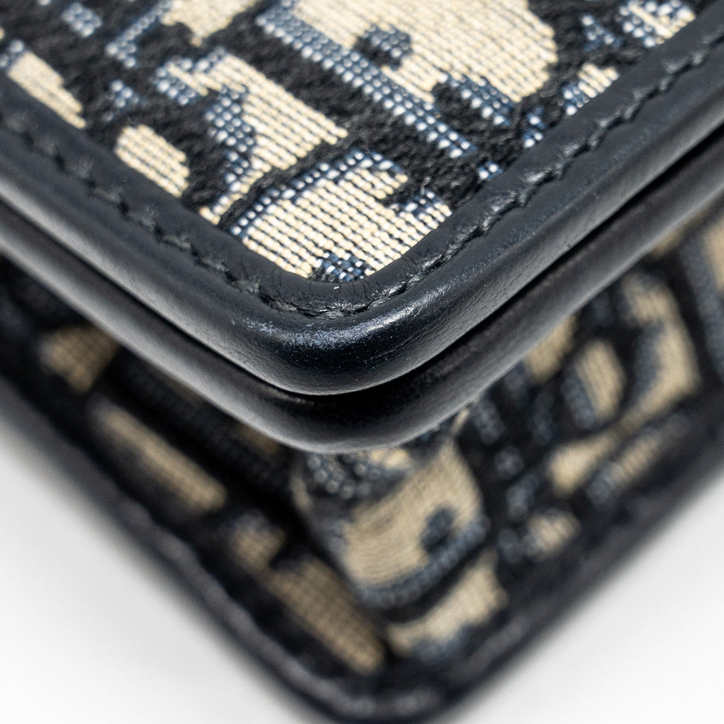 DIOR 30 MONTAIGNE NANO POUCH WITH CHAIN BLUE OBLIQUE JACQUARD GHW