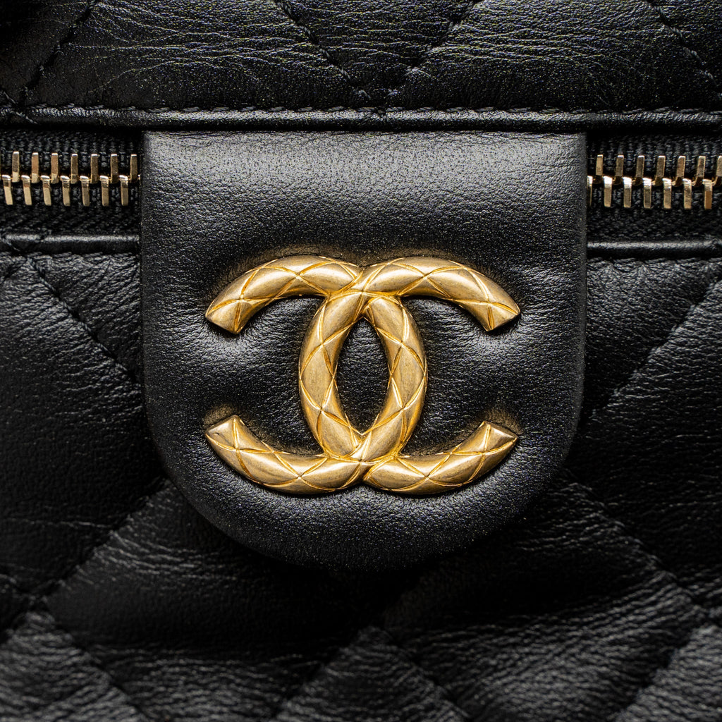 CHANEL TOP HANDLE VANITY CROSSBODY BAG CALFSKIN BLACK BRUSHED GHW (MICROCHIP)