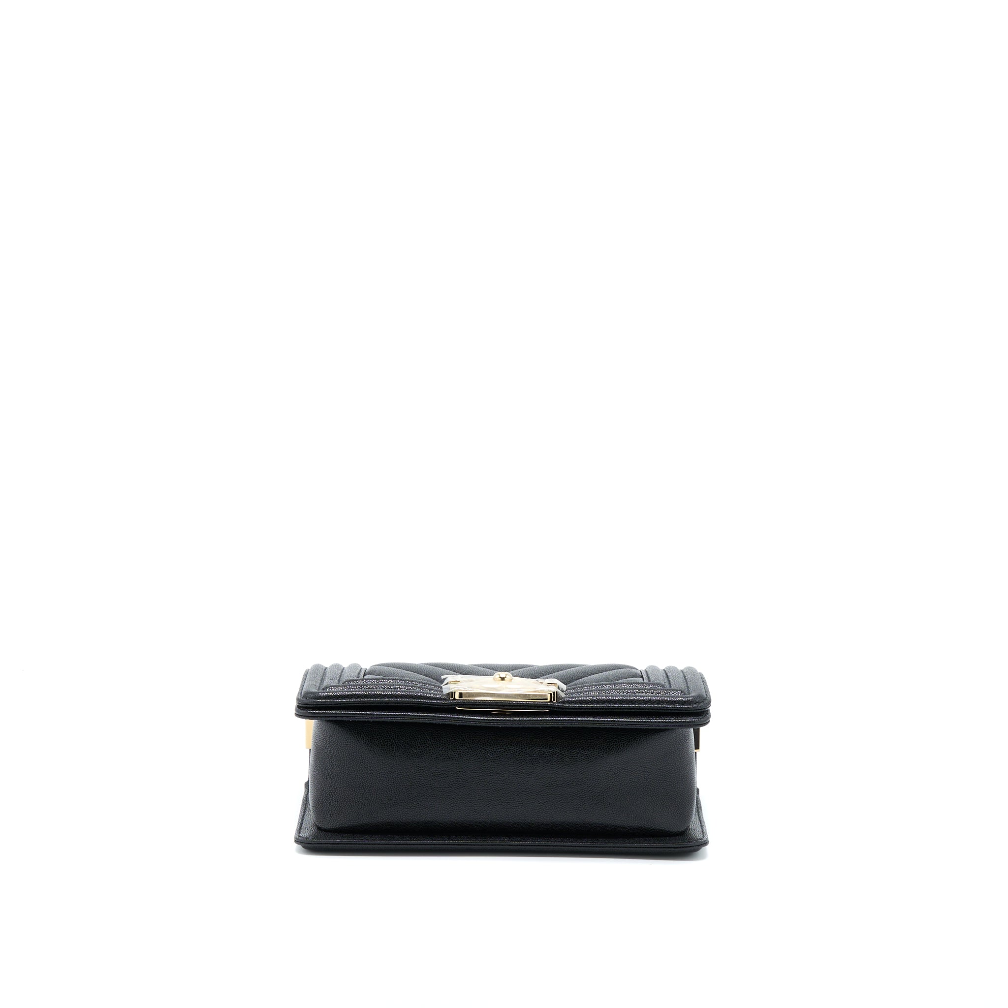 CHANEL SMALL BOY BAG CHEVRON CAVIAR BLACK LGHW