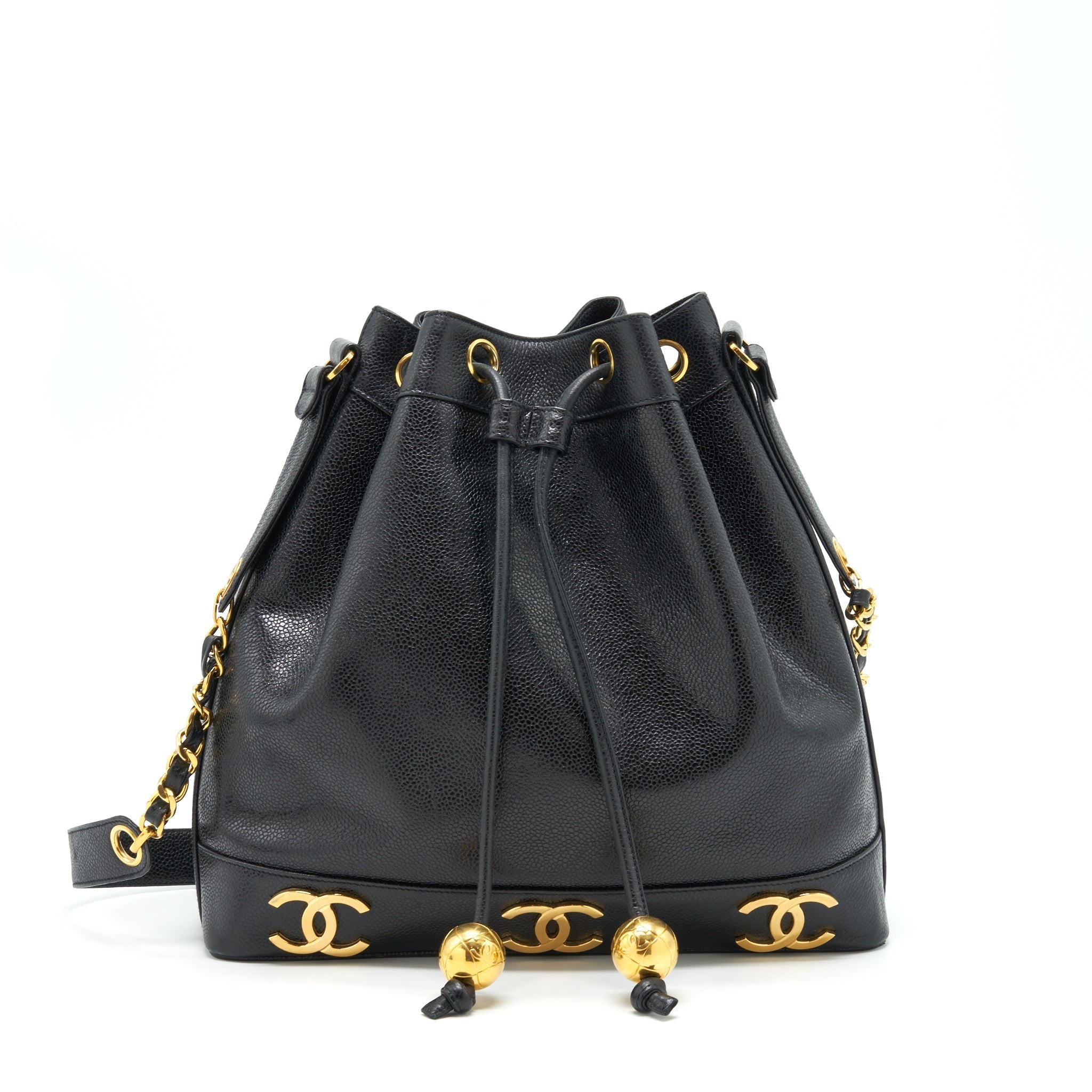 CHANEL VINTAGE BUCKET BAG CAVIAR BLACK GHW