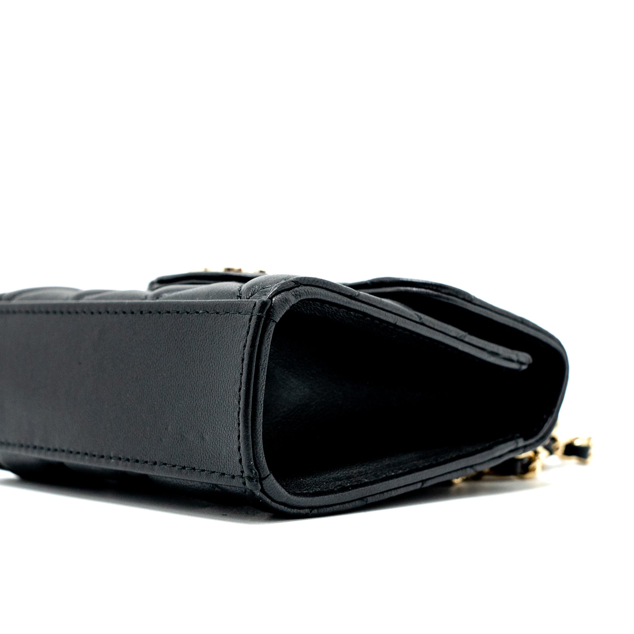 CHANEL TOP HANDLE MINI FLAP BAG LAMBSKIN BLACK LGHW (MICROCHIP)