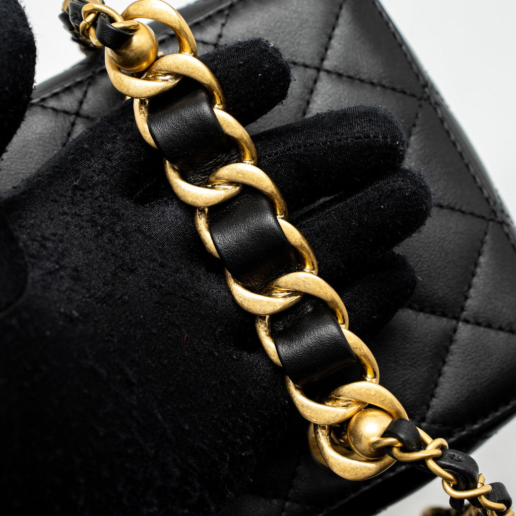 CHANEL TOP HANDLE VANITY CROSSBODY BAG CALFSKIN BLACK BRUSHED GHW (MICROCHIP)