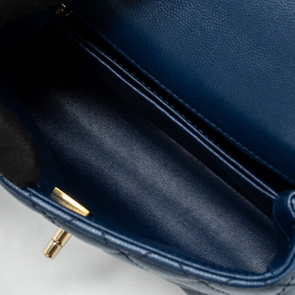 CHANEL SMALL COCO HANDLE WITH LIZARD EMBOSSED HANDLE CAVIAR NAVY LGHW(MICROCHIP)