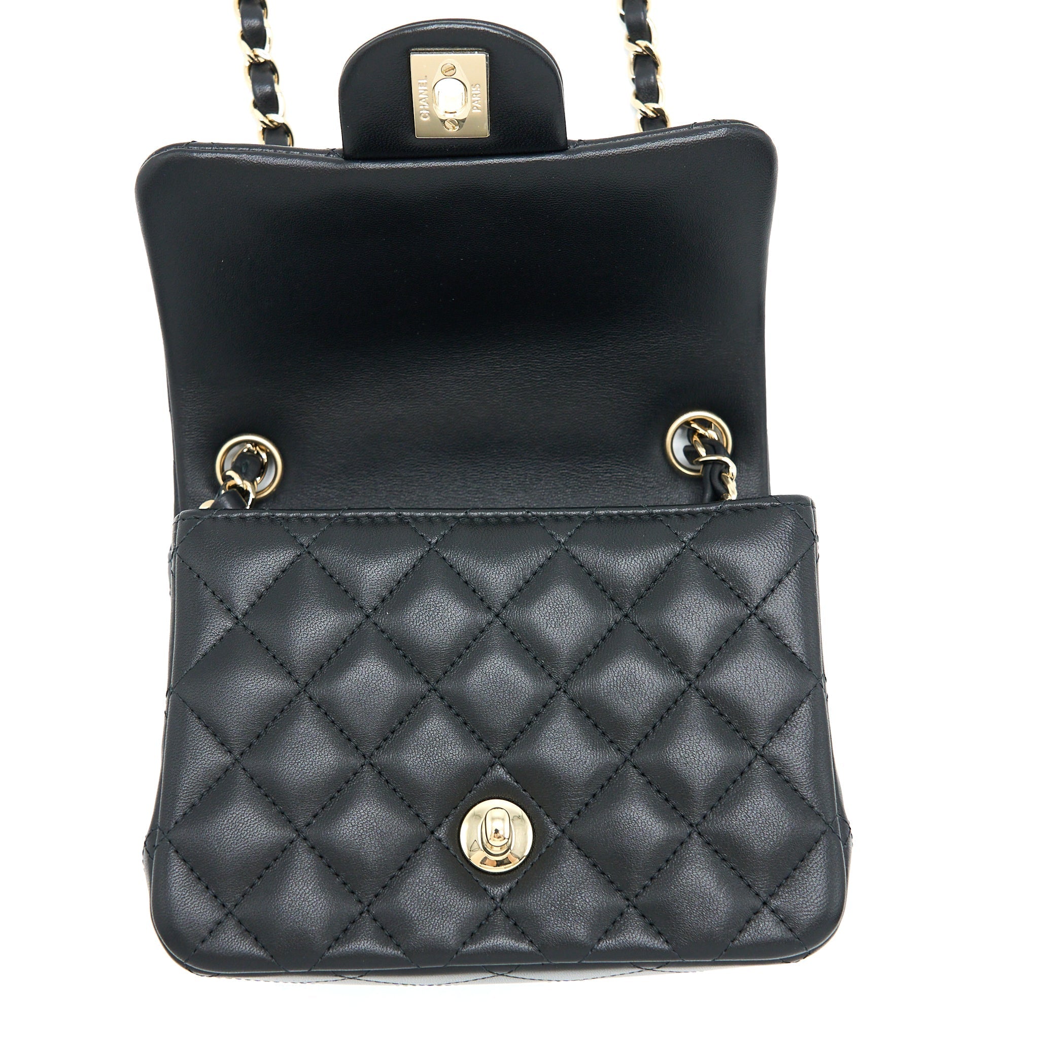 CHANEL CLASSIC MINI SQUARE FLAP BAG LAMBSKIN BLACK GHW
