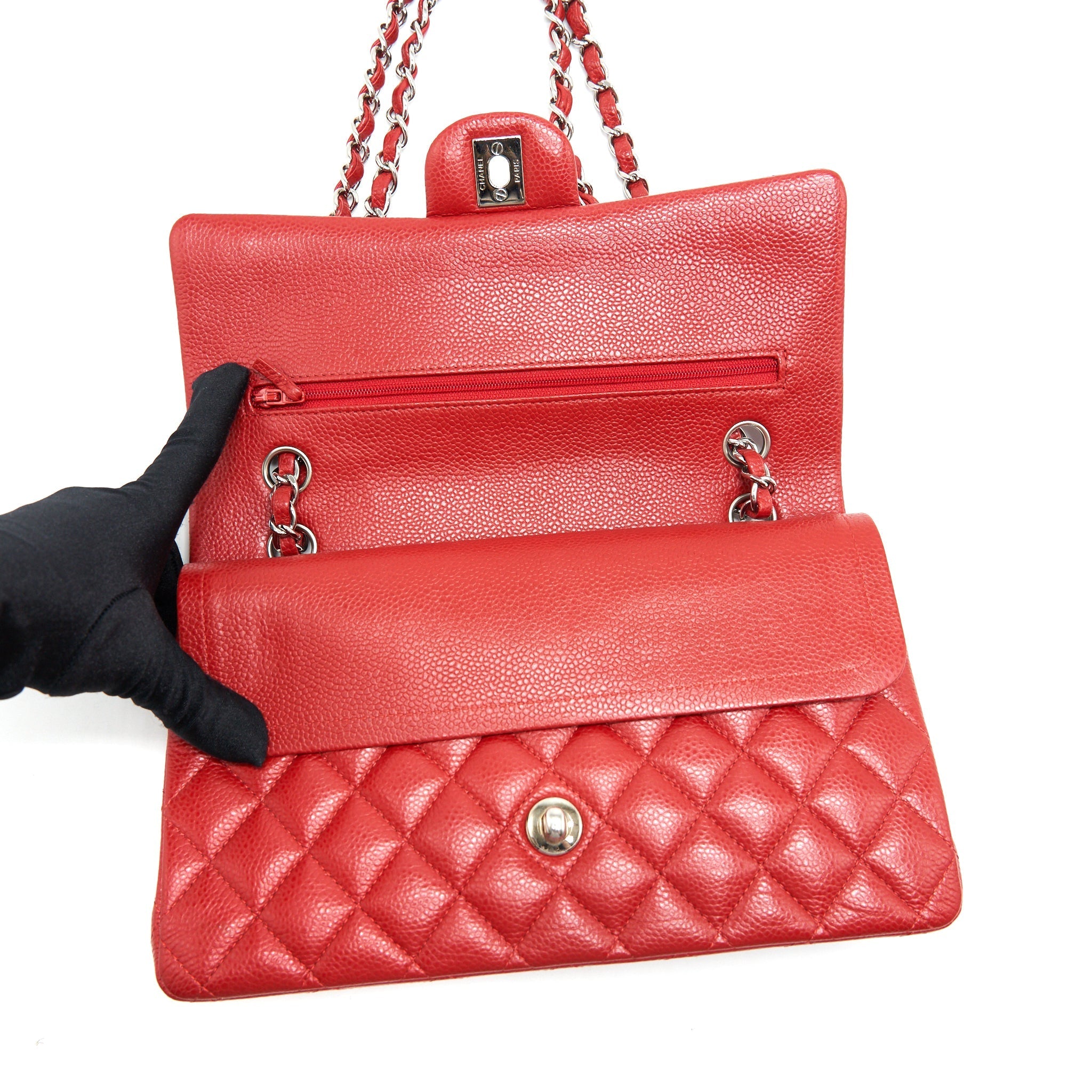 CHANEL MEDIUM CLASSIC DOUBLE FLAP CAVIAR RED SHW