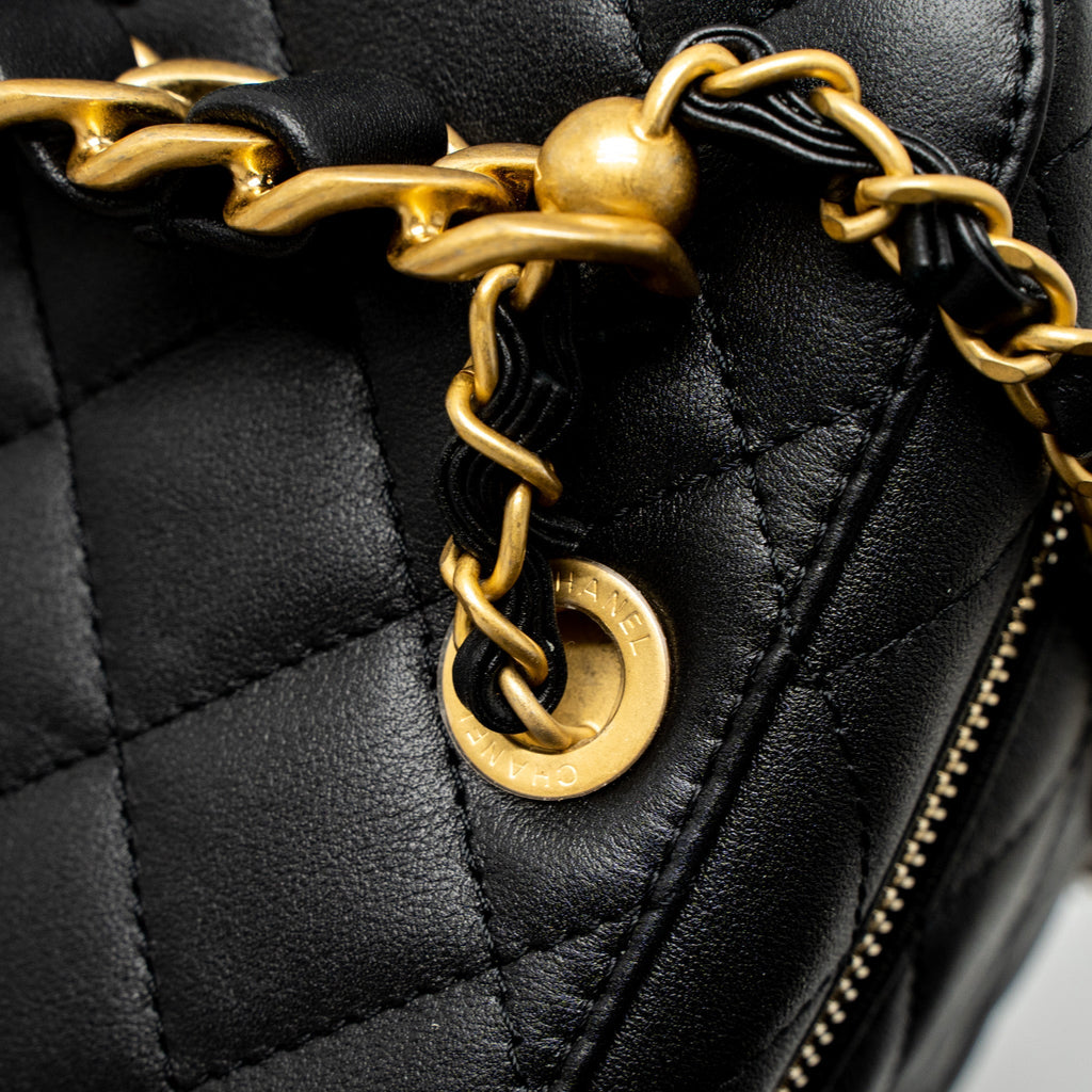 CHANEL TOP HANDLE VANITY CROSSBODY BAG CALFSKIN BLACK BRUSHED GHW (MICROCHIP)