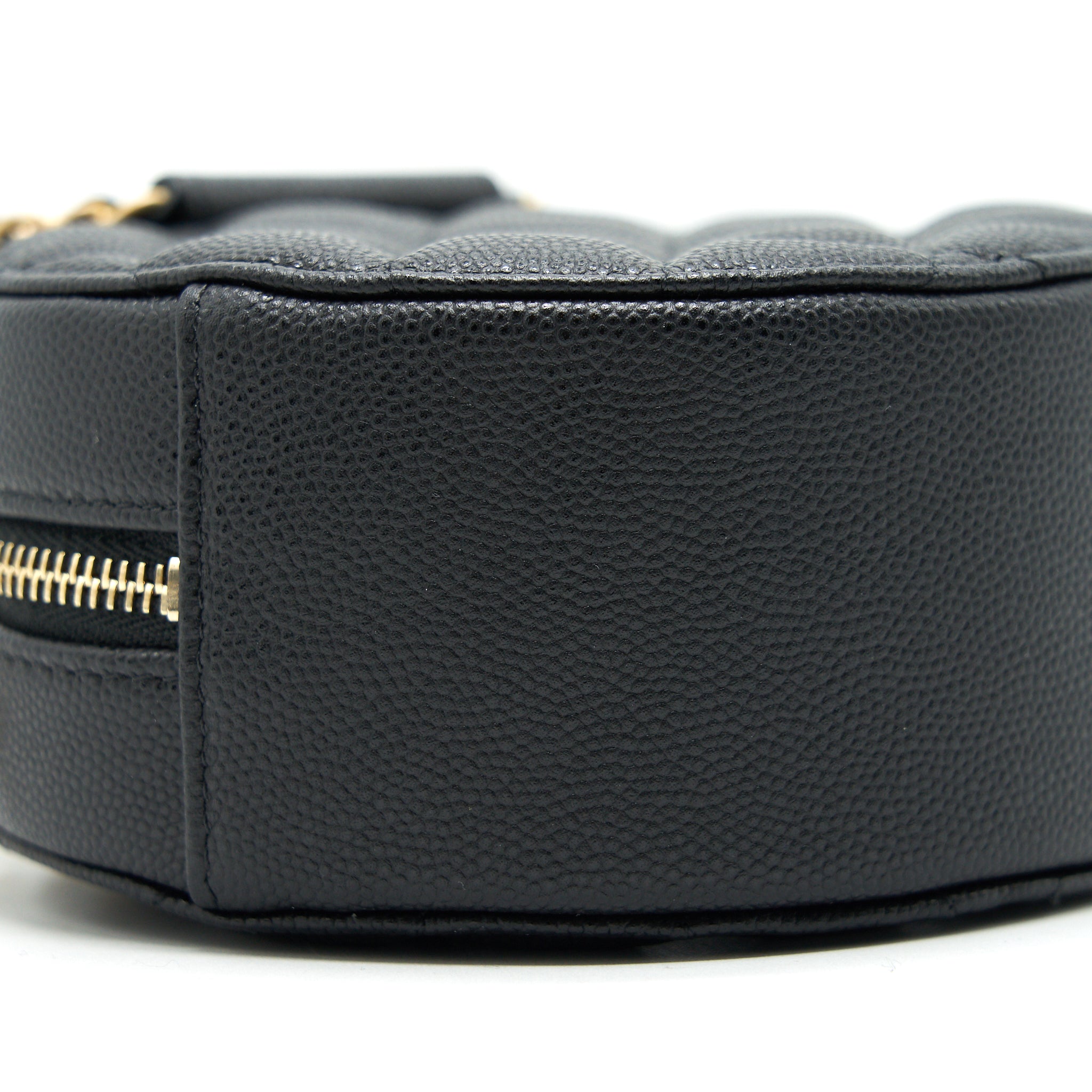 CHANEL TOP HANDLE CAVIAR ROUND CLUTCH WITH CHAIN BLACK GHW