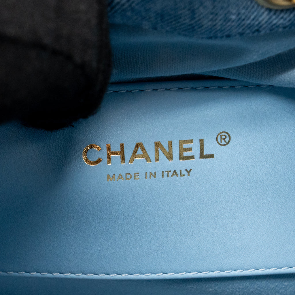 CHANEL SMALL 25 BAG WASHED DENIM LIGHT BLUE GHW (MICROCHIP)