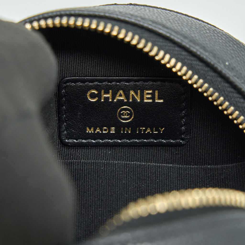 CHANEL TOP HANDLE CAVIAR ROUND CLUTCH WITH CHAIN BLACK GHW