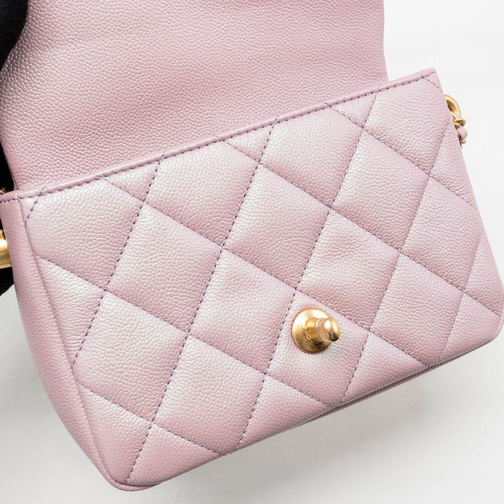 CHANEL 21K MY PERFECT MINI FLAP BAG CAVIAR IRIDESCENT PINK GHW (MICROCHIP)