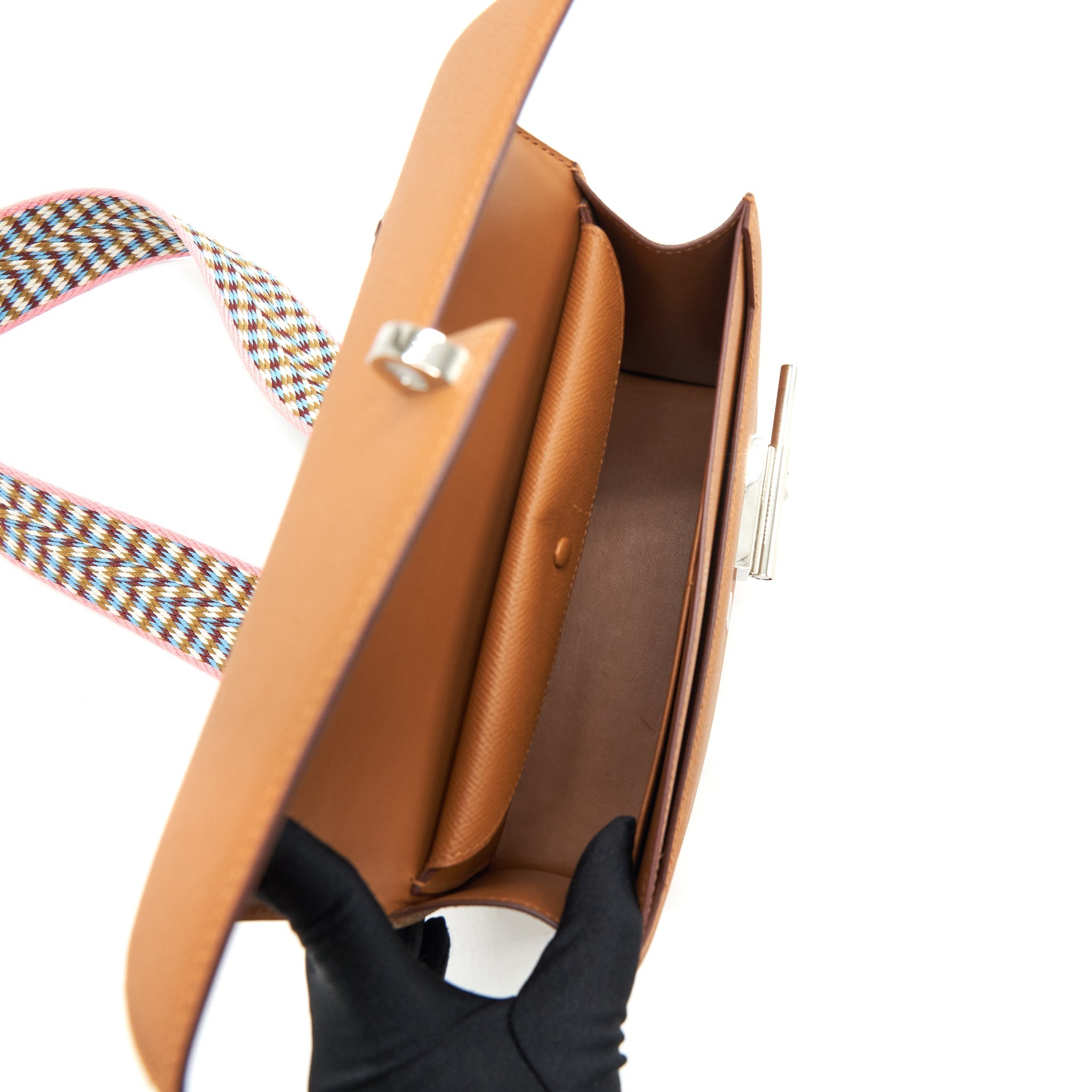 HERMES SAC VERROU 21 EPSOM GOLD SHW WITH MULTICOLOUR STRAP
