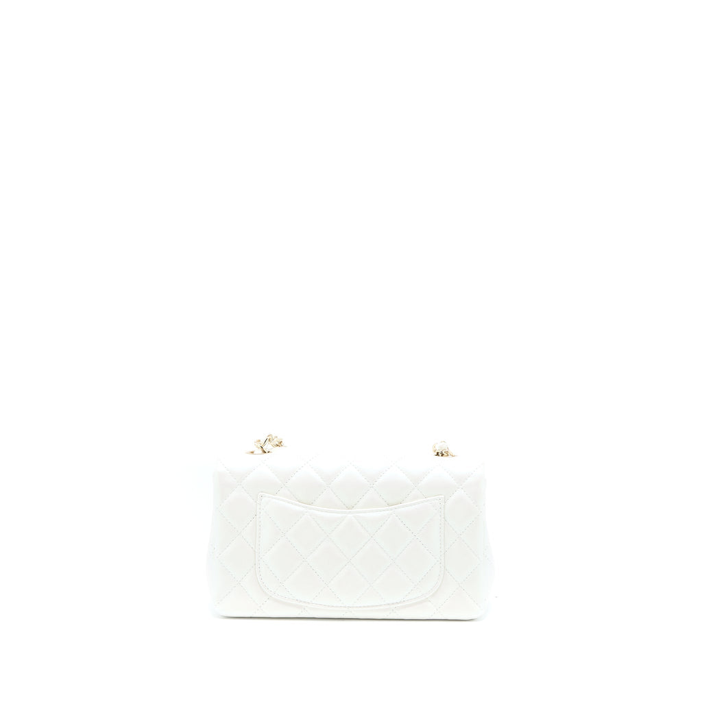 CHANEL CLASSIC MINI RECTANGULAR FLAP BAG CALFSKIN IRIDESCENT WHITE LGHW