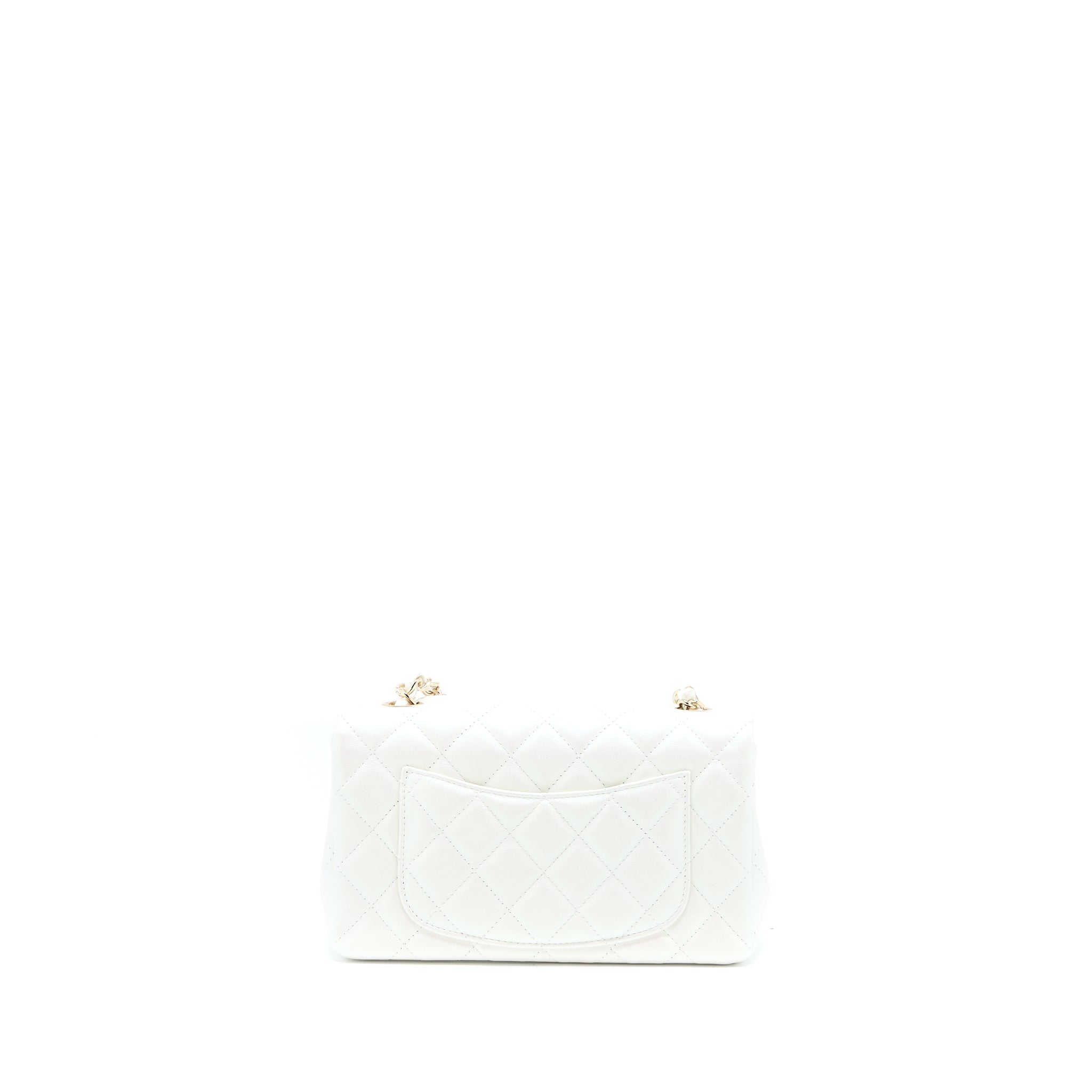 CHANEL CLASSIC MINI RECTANGULAR FLAP BAG CALFSKIN IRIDESCENT WHITE LGHW