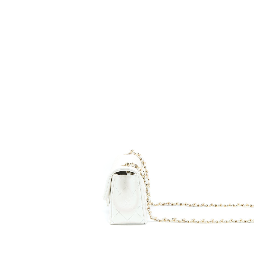 CHANEL CLASSIC MINI RECTANGULAR FLAP BAG CALFSKIN IRIDESCENT WHITE LGHW