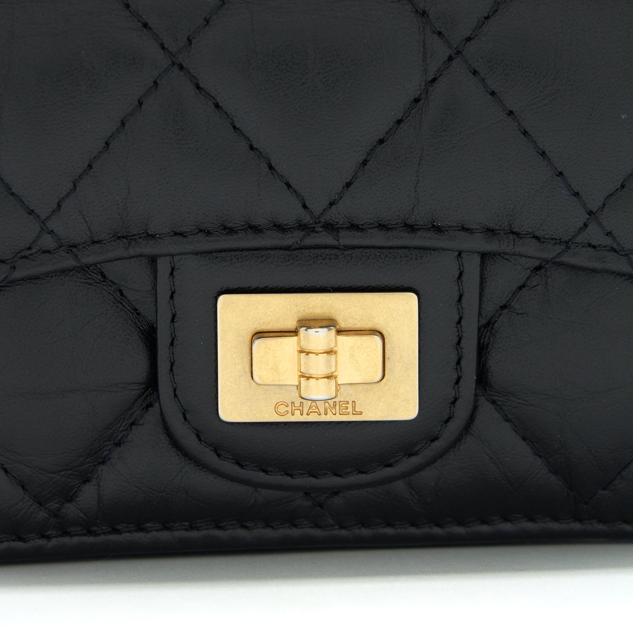 CHANEL 2.55 SMALL COMPACT WALLET BLACK GHW