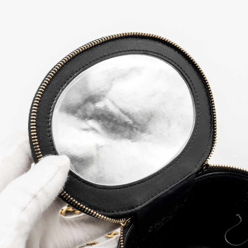 CHANEL AFTERNOON TEA TOP HANDLE VANITY CASE WITH CHAIN LAMBSKIN BLACK GHW (MICROCHIP)