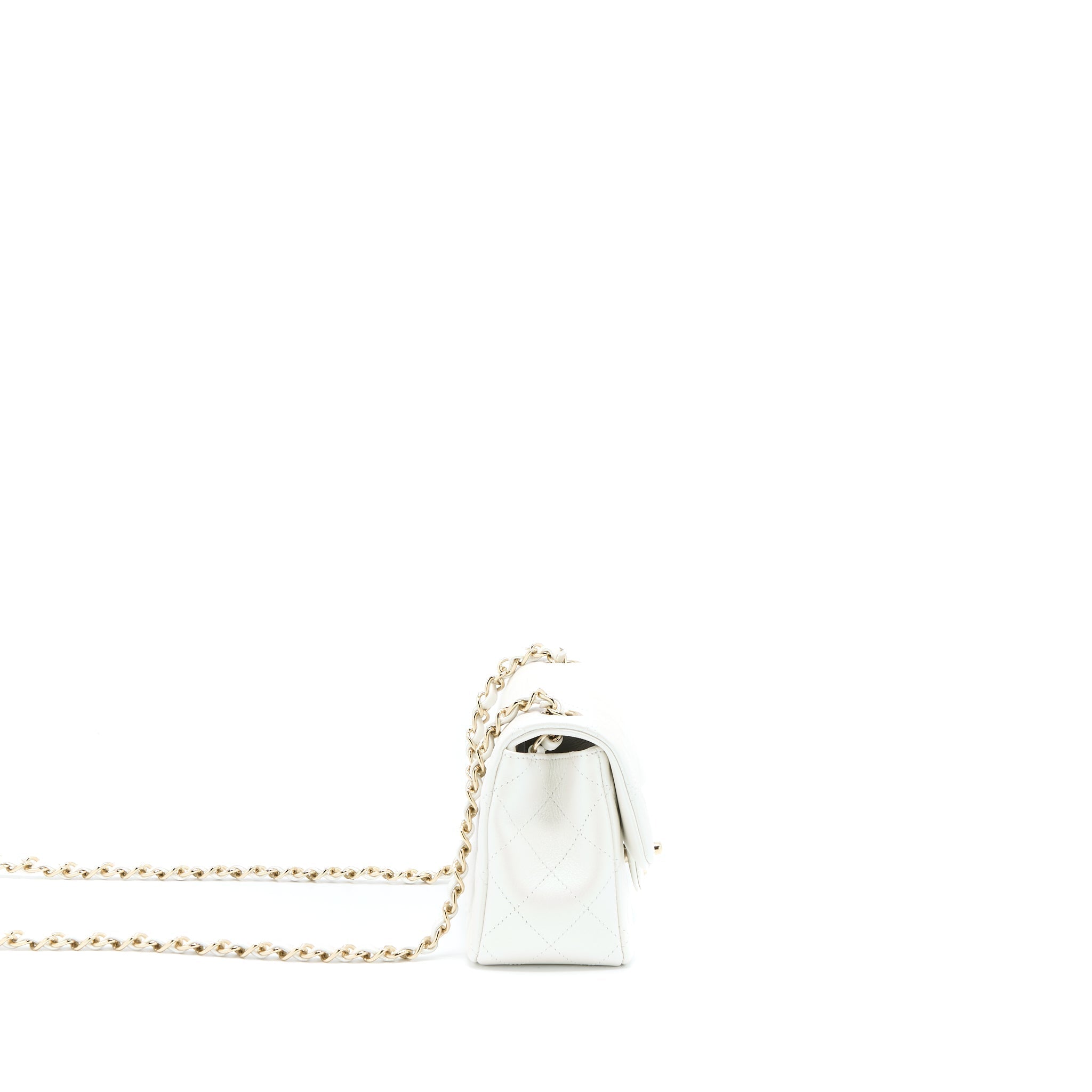 CHANEL CLASSIC MINI RECTANGULAR FLAP BAG CALFSKIN IRIDESCENT WHITE LGHW