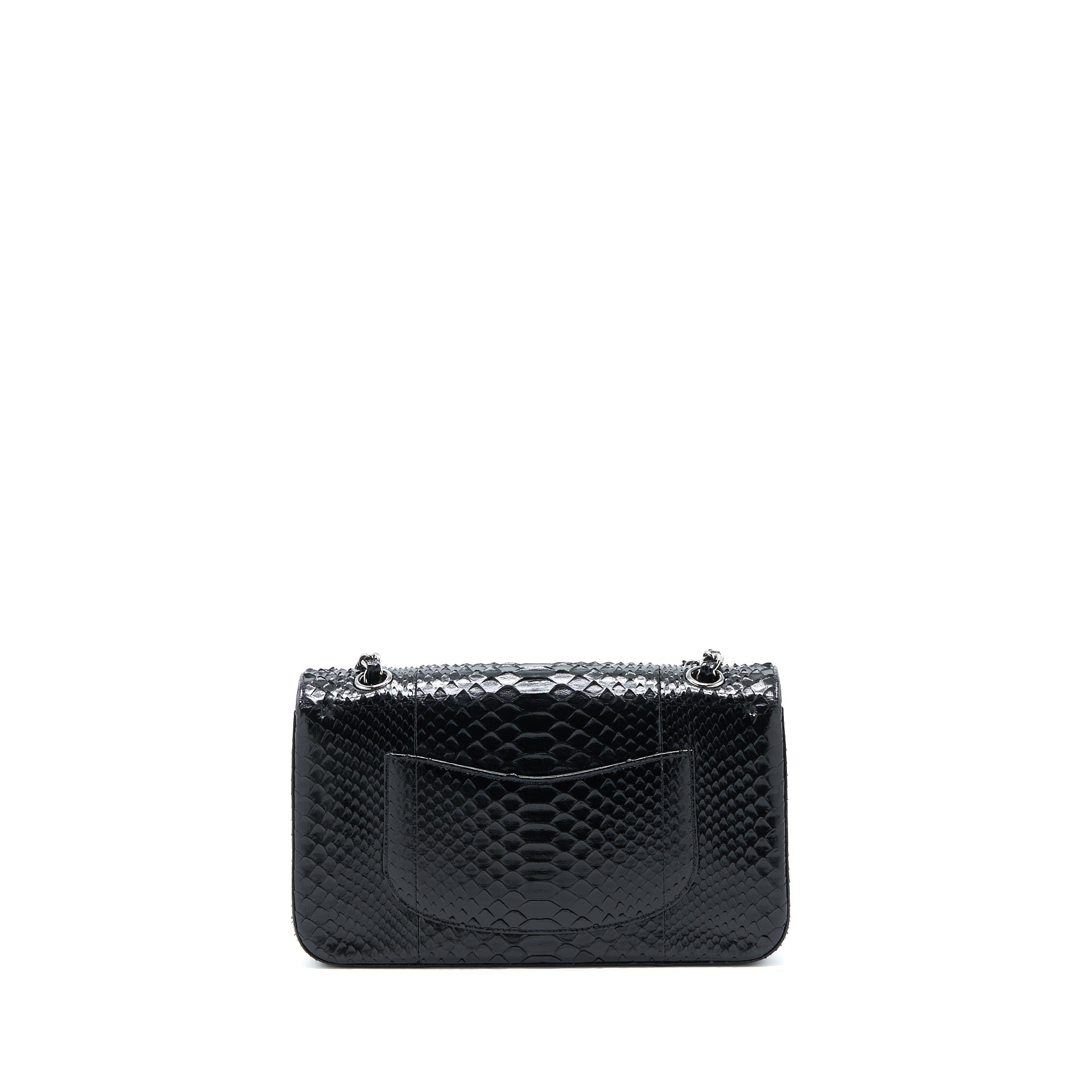 CHANEL MEDIUM CLASSIC DOUBLE FLAP BAG PYTHON BLACK SHW
