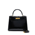 HERMES KELLY 28 SELLIER SHINY NILOTICUS CROCODILE BLACK GHW