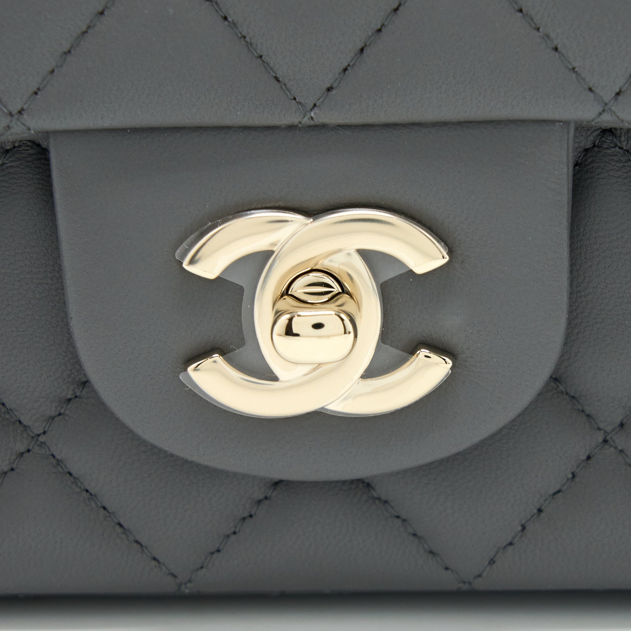 CHANEL 22A MINI RECTANGULAR FLAP BAG LAMBSKIN GREY LGHW (MICROCHIP)
