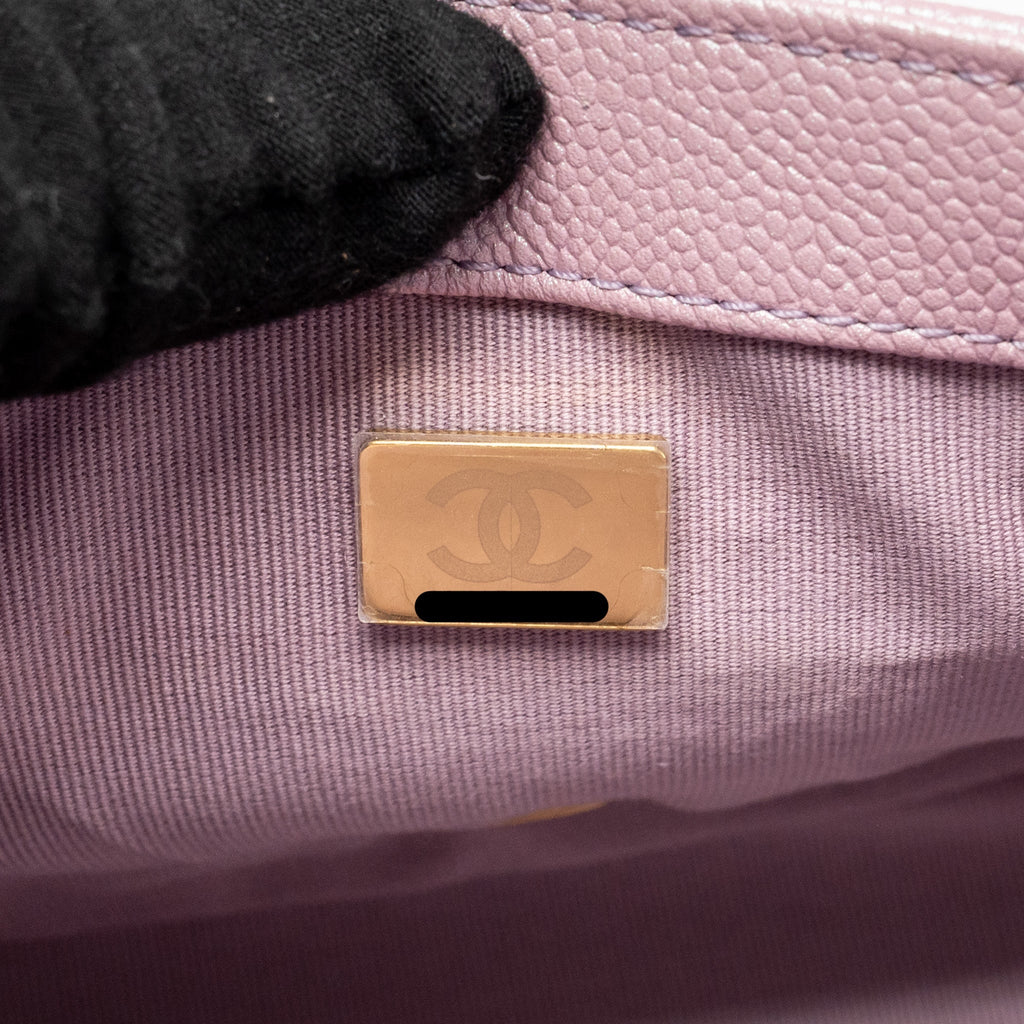 CHANEL 21K MY PERFECT MINI FLAP BAG CAVIAR IRIDESCENT PINK GHW (MICROCHIP)