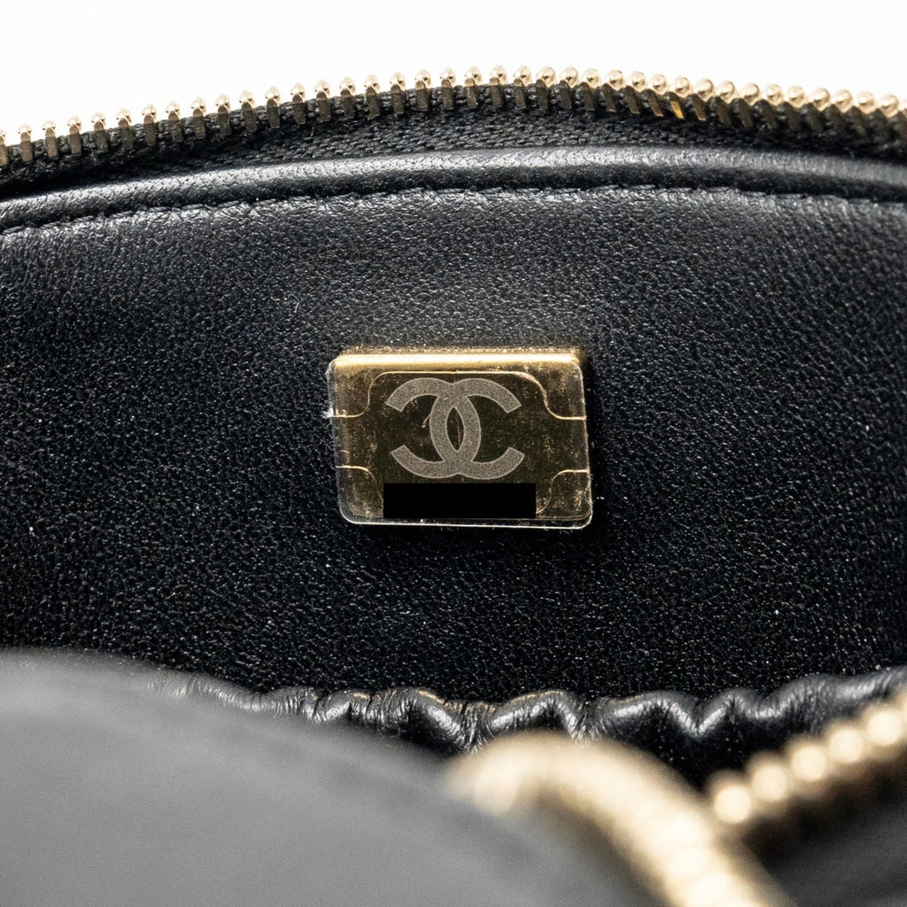 CHANEL AFTERNOON TEA TOP HANDLE VANITY CASE WITH CHAIN LAMBSKIN BLACK GHW (MICROCHIP)