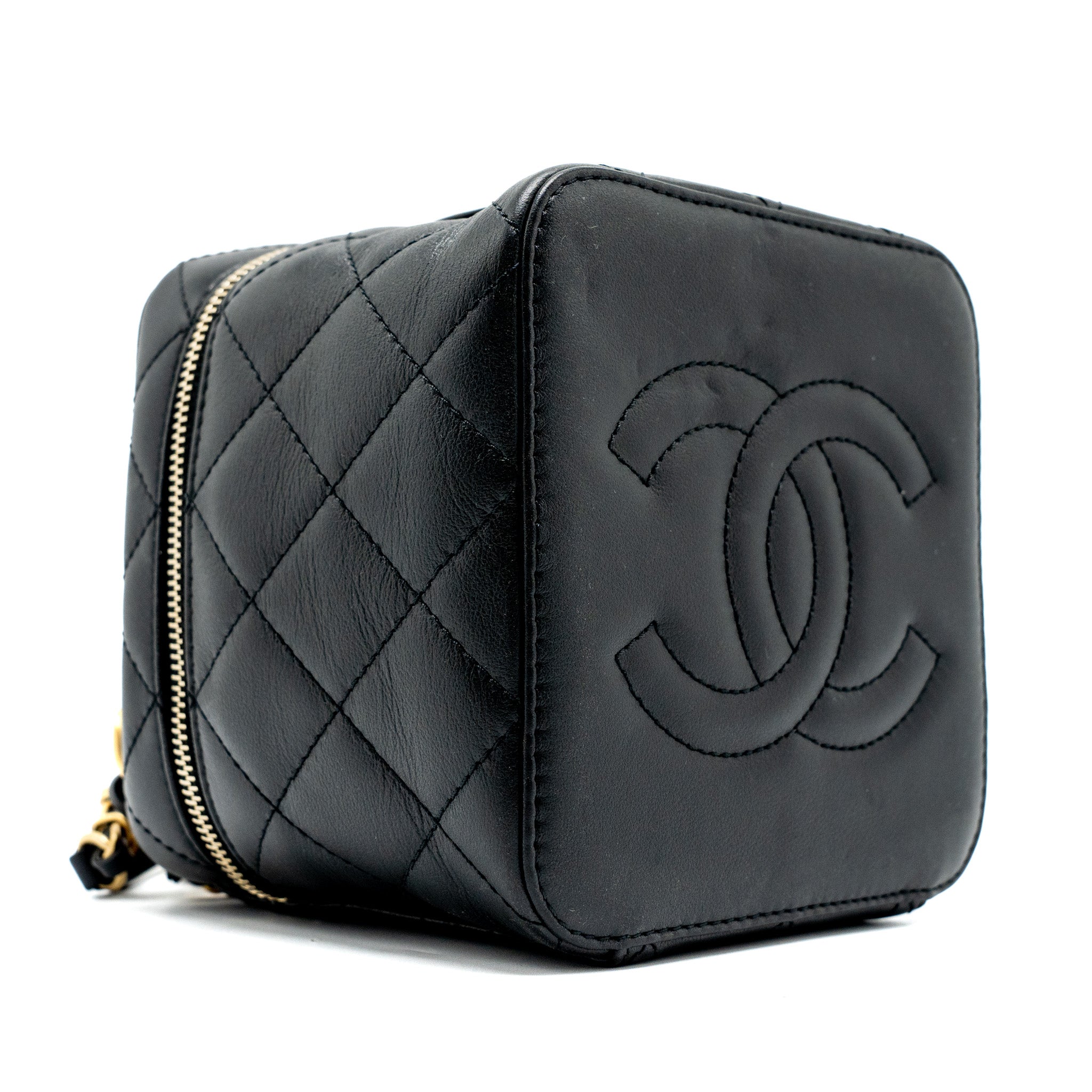 CHANEL TOP HANDLE VANITY CROSSBODY BAG CALFSKIN BLACK BRUSHED GHW (MICROCHIP)