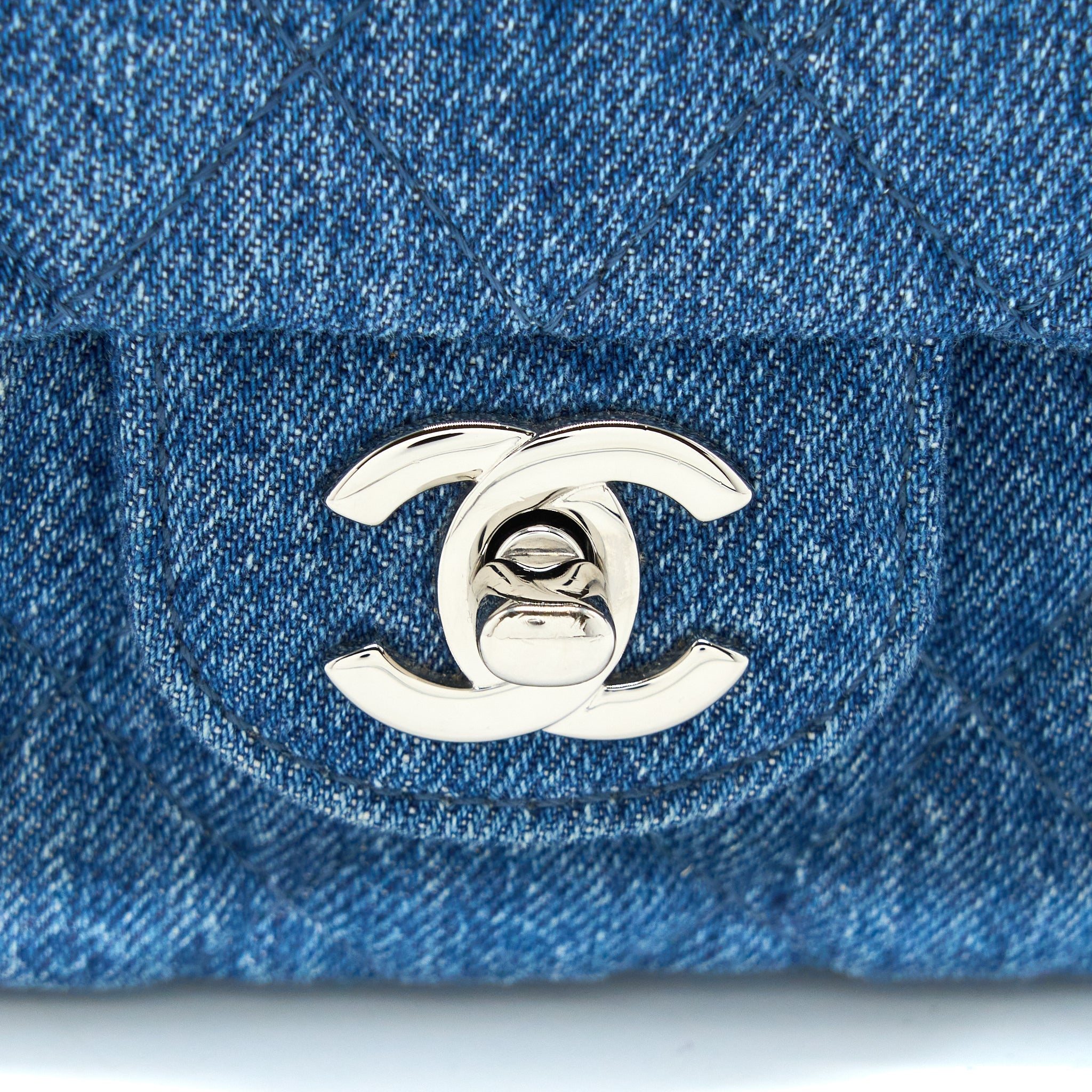 CHANEL 20B MINI SQUARE FLAP BAG CC PRINT DENIM BLUE SHW