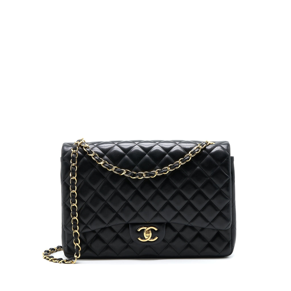 CHANEL MAXI CLASSIC DOUBLE FLAP BAG LAMBSKIN BLACK GHW