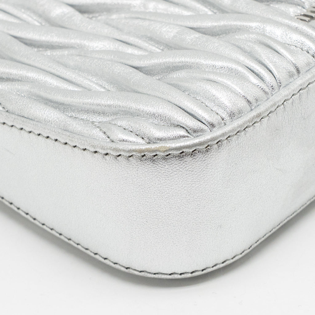 MIU MIU SASSY BAG MATELASSE NAPA LEATHER SILVER SHW