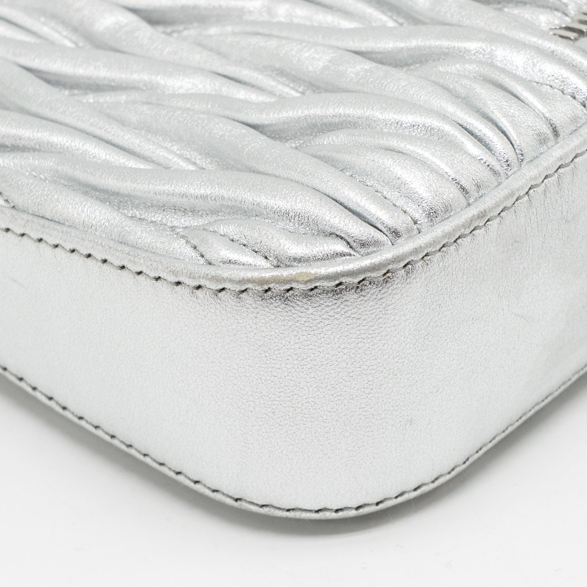 MIU MIU SASSY BAG MATELASSE NAPA LEATHER SILVER SHW