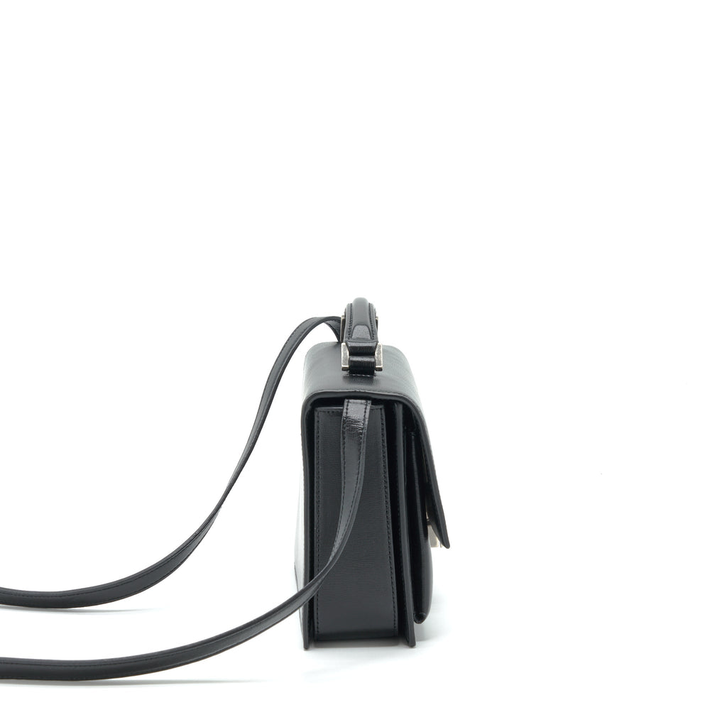 SAINT LAURENT/YSL BELLACHASSE CALFSKIN BLACK RUTHENIUM SLIVER HARDWARE