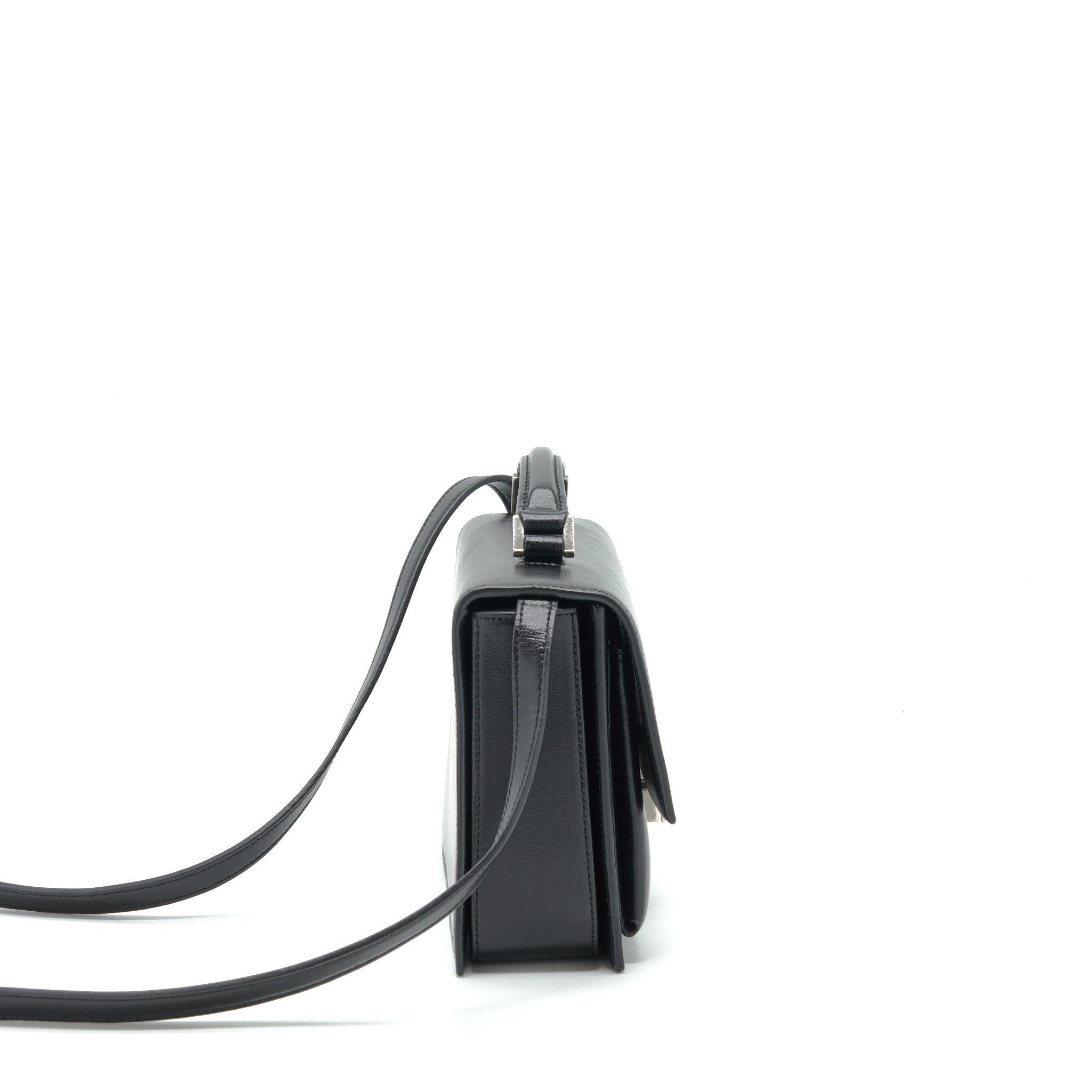 SAINT LAURENT/YSL BELLACHASSE CALFSKIN BLACK RUTHENIUM SLIVER HARDWARE