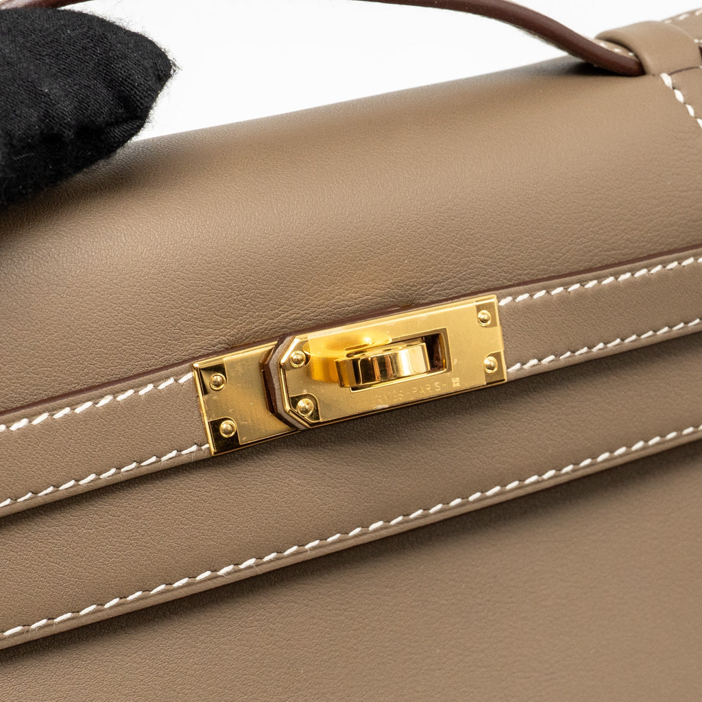HERMES KELLY POCHETTE SWIFT ETOUPE GHW