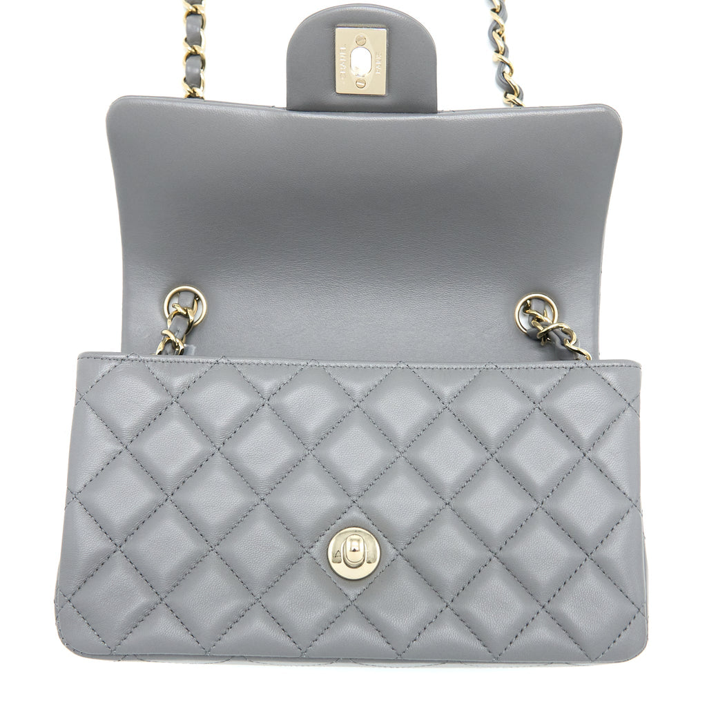 CHANEL 22A MINI RECTANGULAR FLAP BAG LAMBSKIN GREY LGHW (MICROCHIP)